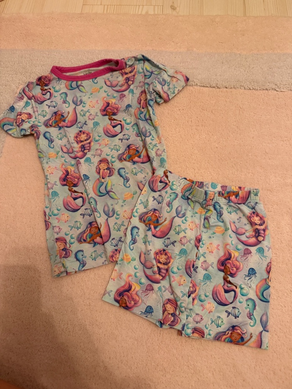 Girls' Mermaid Print Short Pajama Set - Pink and Aqua